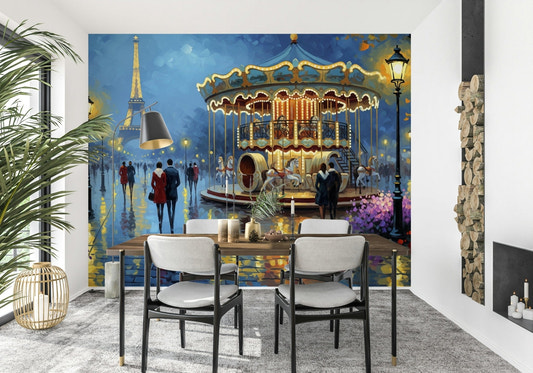 Parisian Carousel Dreams Wall Mural in a vintage style nursery wallpaper