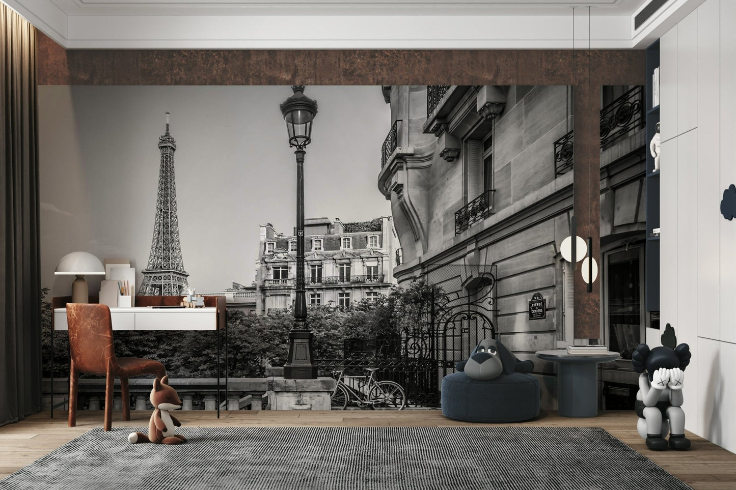 Elegant mural of Paris architecture in timeless grey tones., GD1483