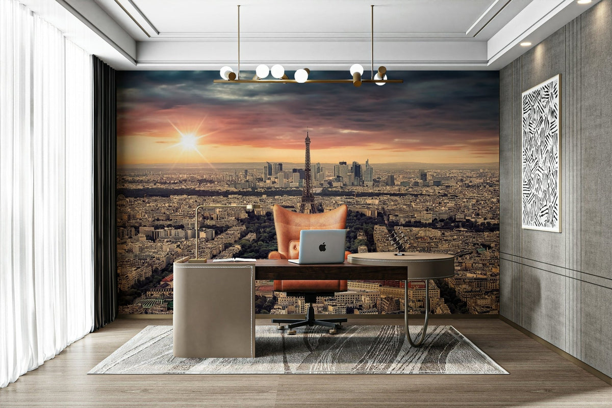 Parisian Dawn Wall Mural showcasing an aerial city view GD5021