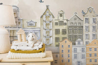 Kids room mural with Parisian houses
