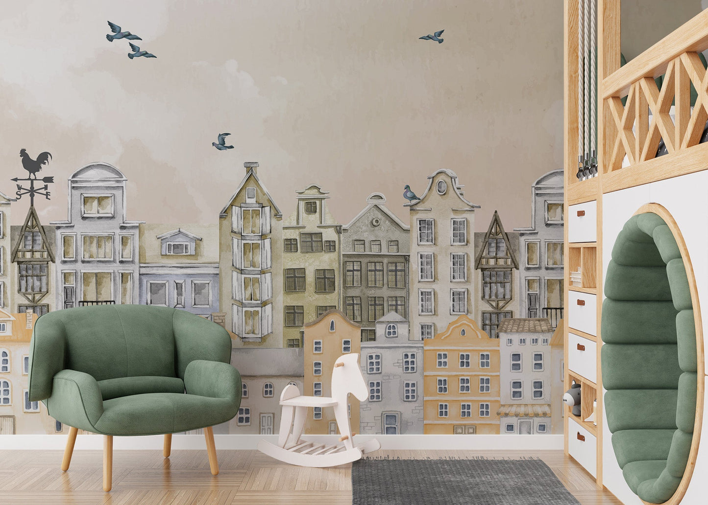Dreamy Parisian houses wallpaper design
