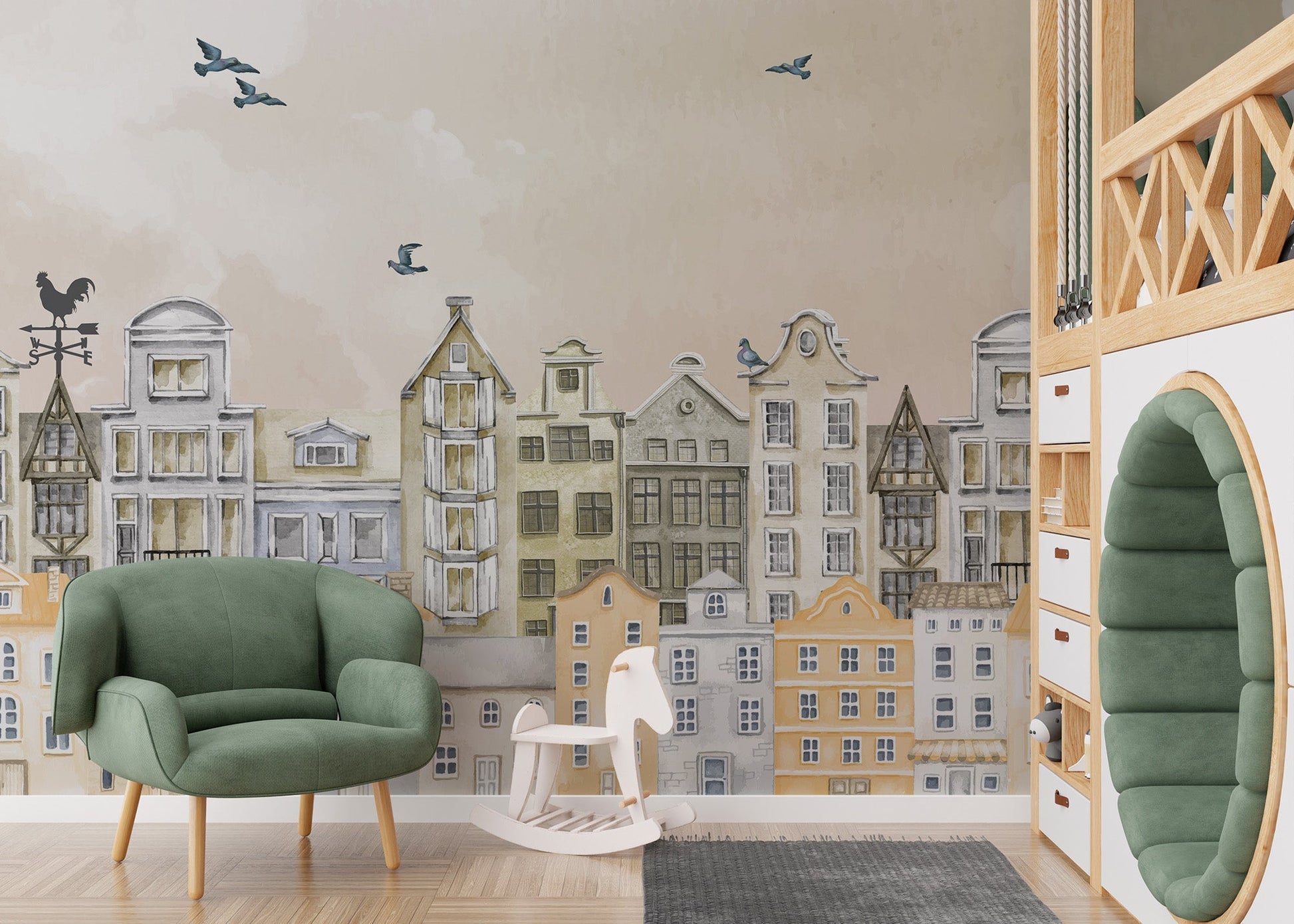 Dreamy Parisian houses wallpaper design
