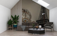 Parisian Dreamscape Wall Mural with sepia architectural details