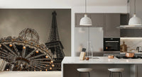 Muted grey and gold tones Eiffel Tower wallpaper