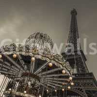 Classic French landmark and lit carousel wall mural