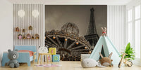 Vintage Parisian carousel and tower scene wall mural