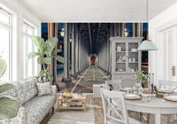 Long perspective view of a bridge in France.