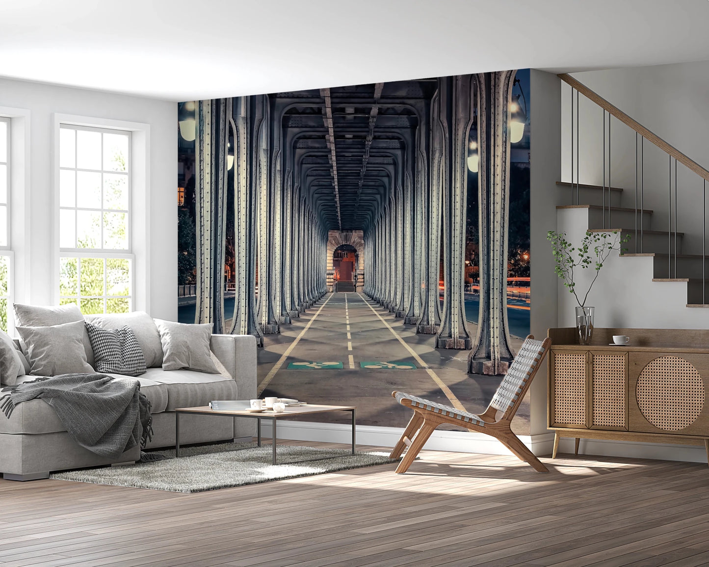 Moody industrial bridge architecture wall decor.