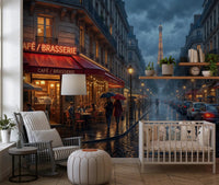 Cream Haussmann façades line both sides of the rainy Paris wall mural
GD9508