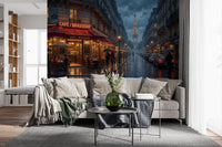Living room area the Parisian rainy-evening wall mural across one full wall
GD9508