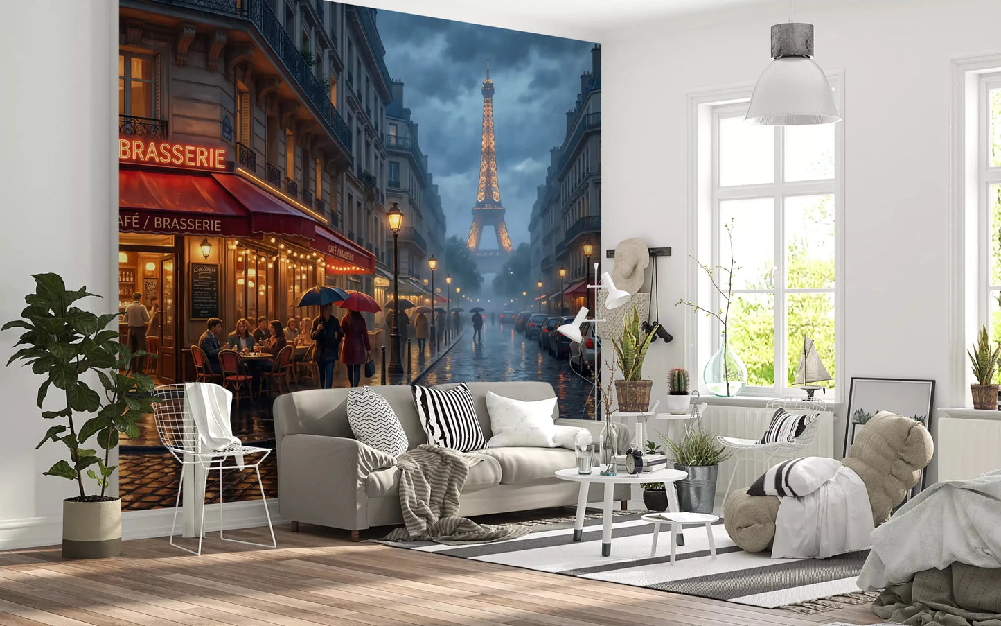 Eiffel Tower rises through misty clouds in the Parisian Glow wall muralGD9508