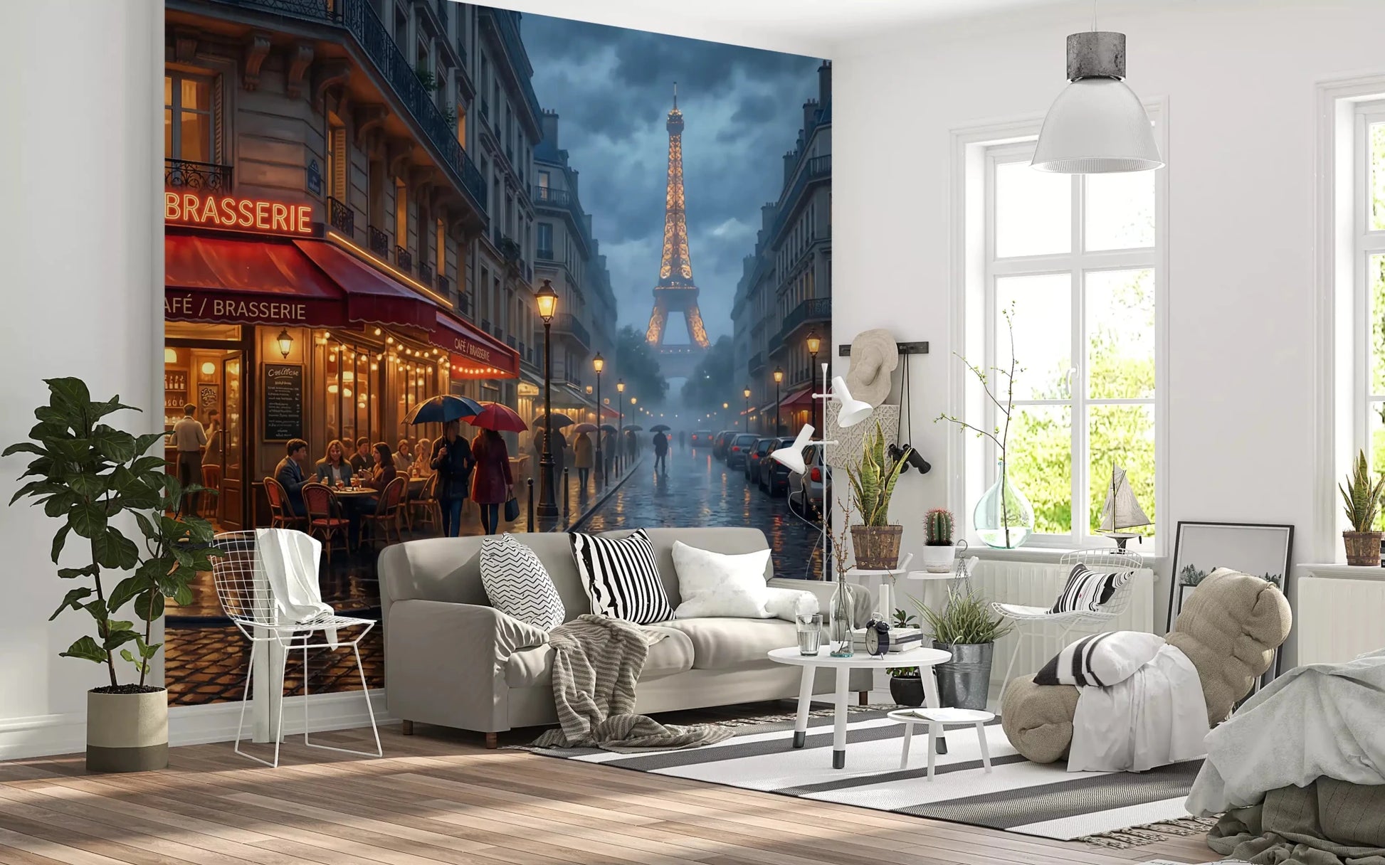 Eiffel Tower rises through misty clouds in the Parisian Glow wall muralGD9508