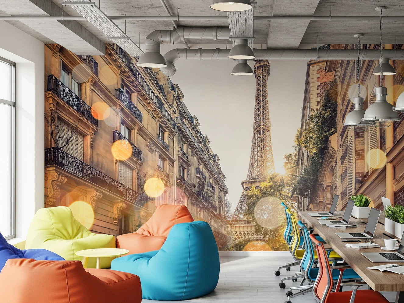 Parisian Glow Wall Mural with Eiffel Tower and bokeh lights