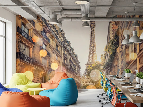 Parisian Glow Wall Mural with Eiffel Tower and bokeh lights, GD8383