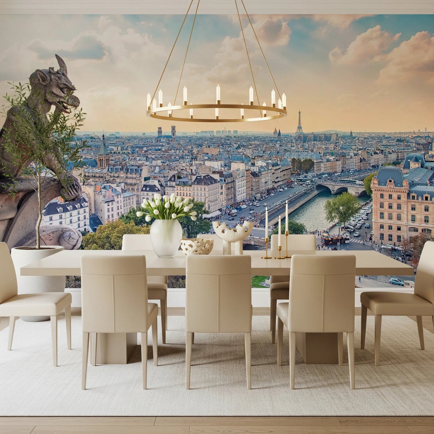 Guarded Parisian Guardian Wall Mural for living room river view.