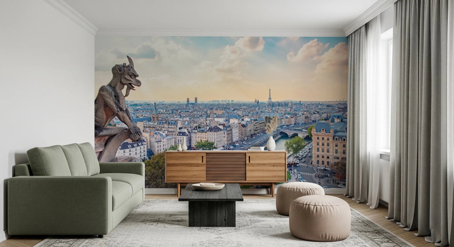 Stone statue Parisian Guardian Wall Mural for study room scenery.