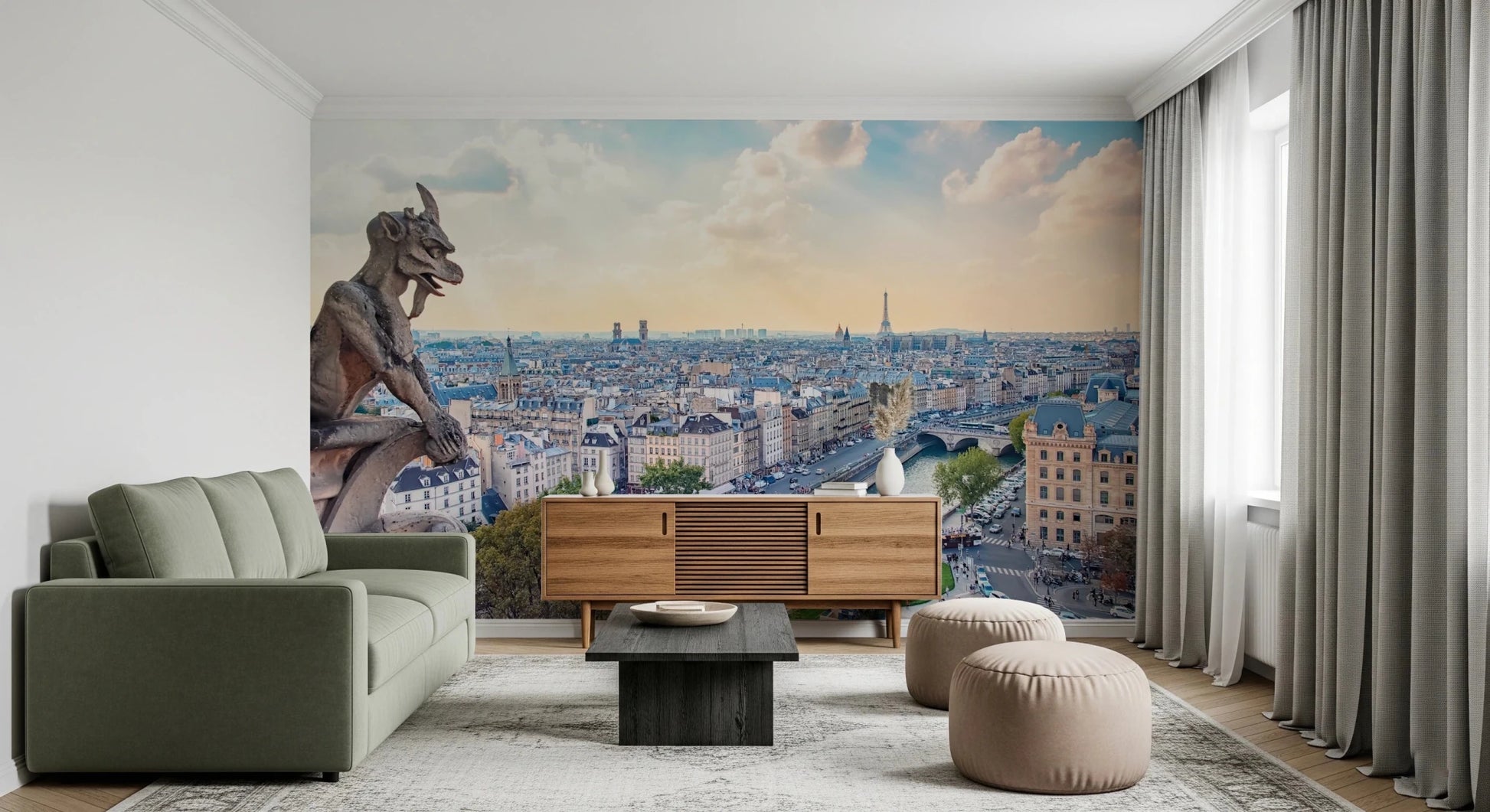 Stone statue Parisian Guardian Wall Mural for study room scenery.