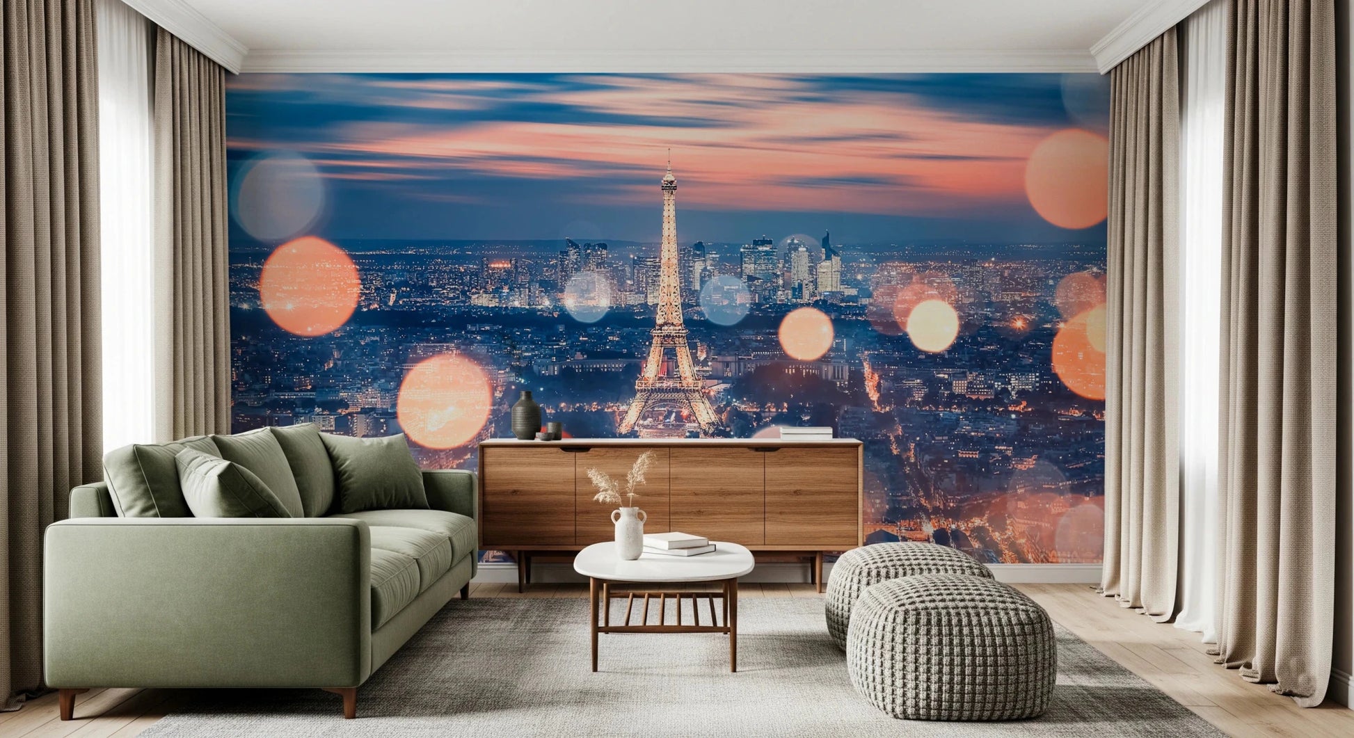 Artistic city lights wallpaper with blurred bokeh for study room décor.