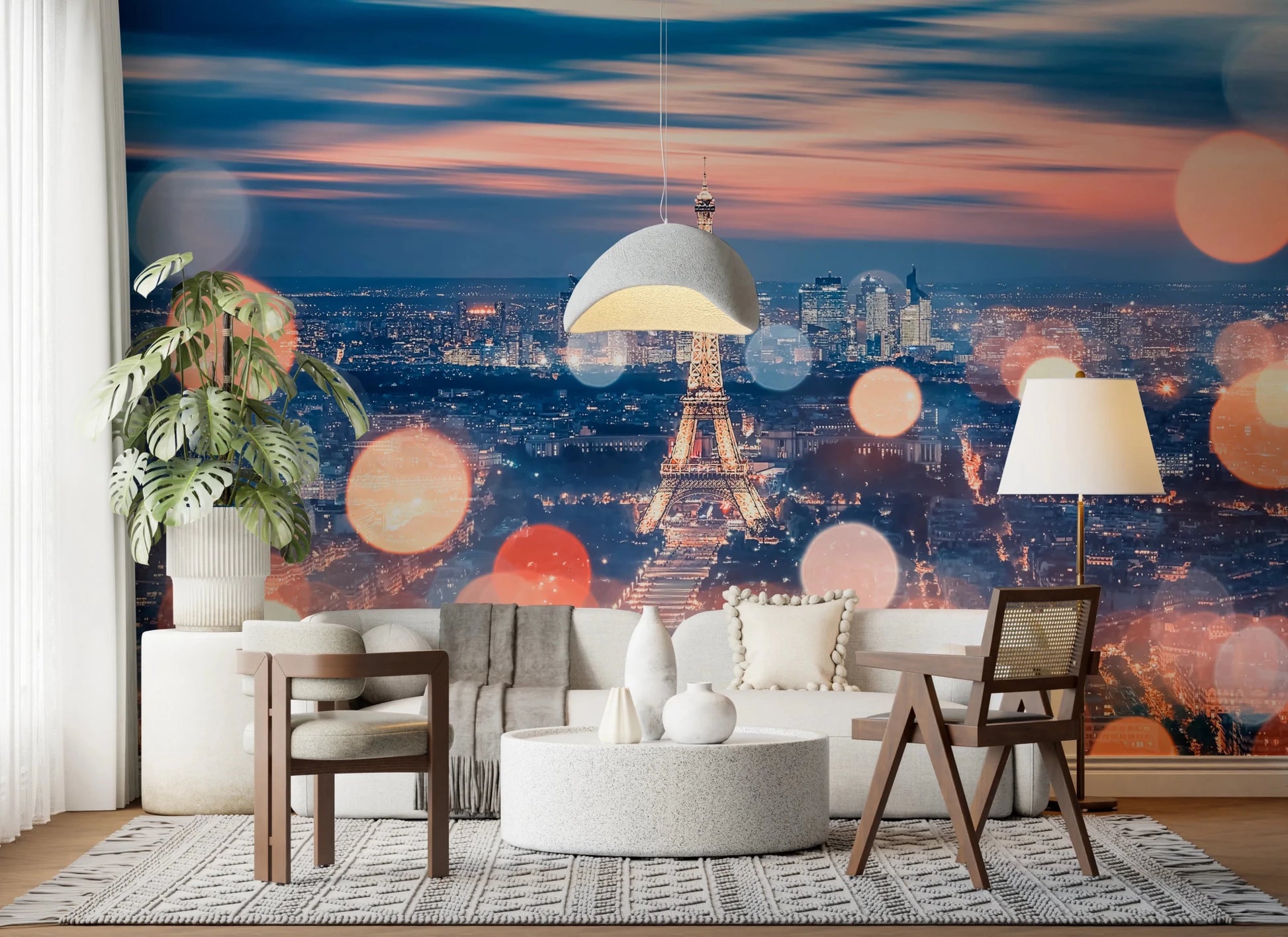 Scenic city wall mural for modern apartment interior decoration.