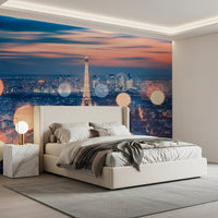 Parisian Lights Wall Mural with shimmering city lights wallpaper for lounge.