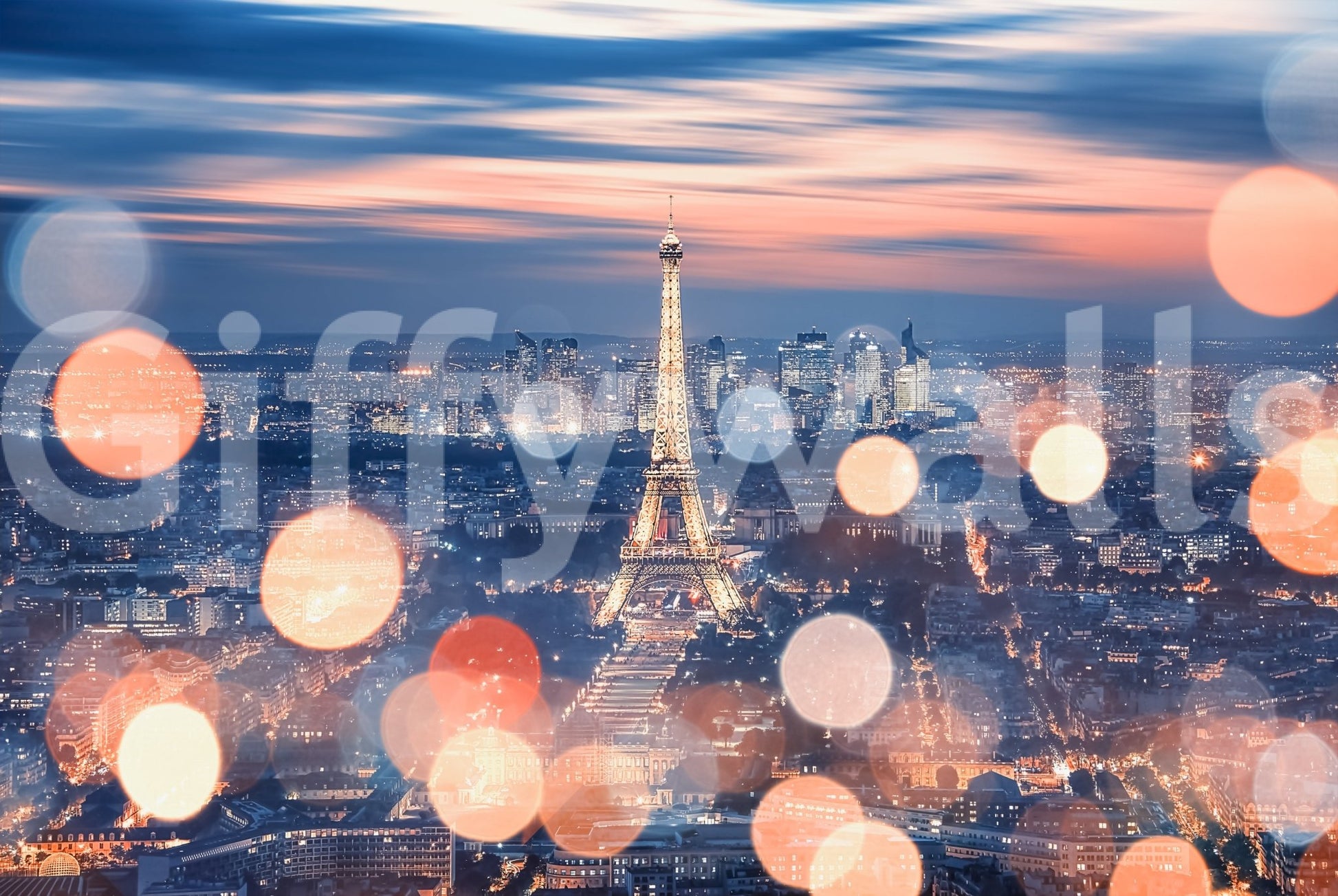 Parisian Lights Wall Mural with detailed skyline for contemporary home.