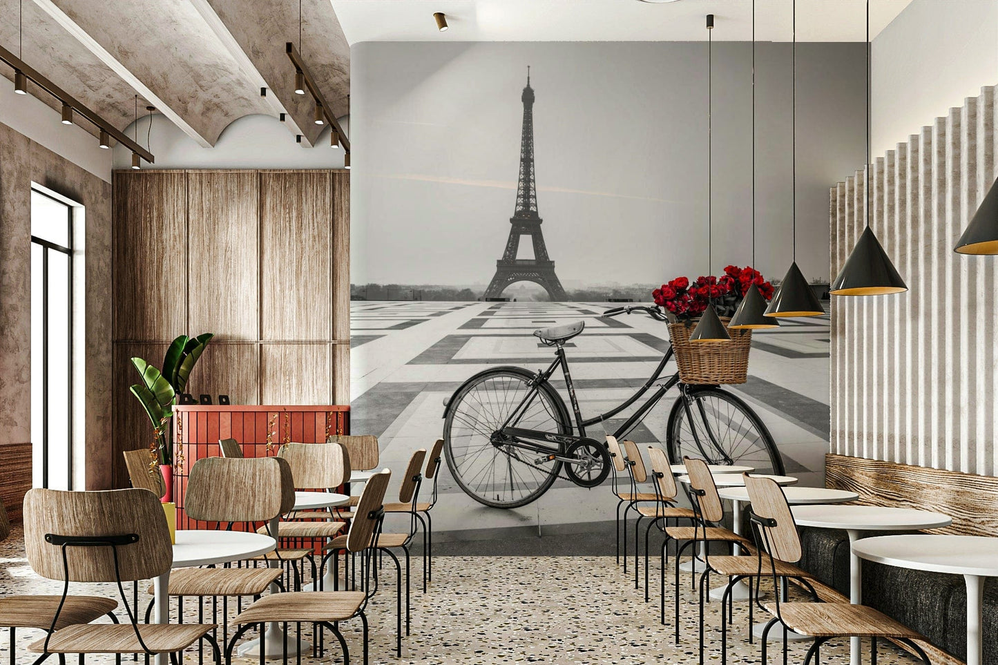 Eiffel Tower view Parisian Love Story wall mural gray black.