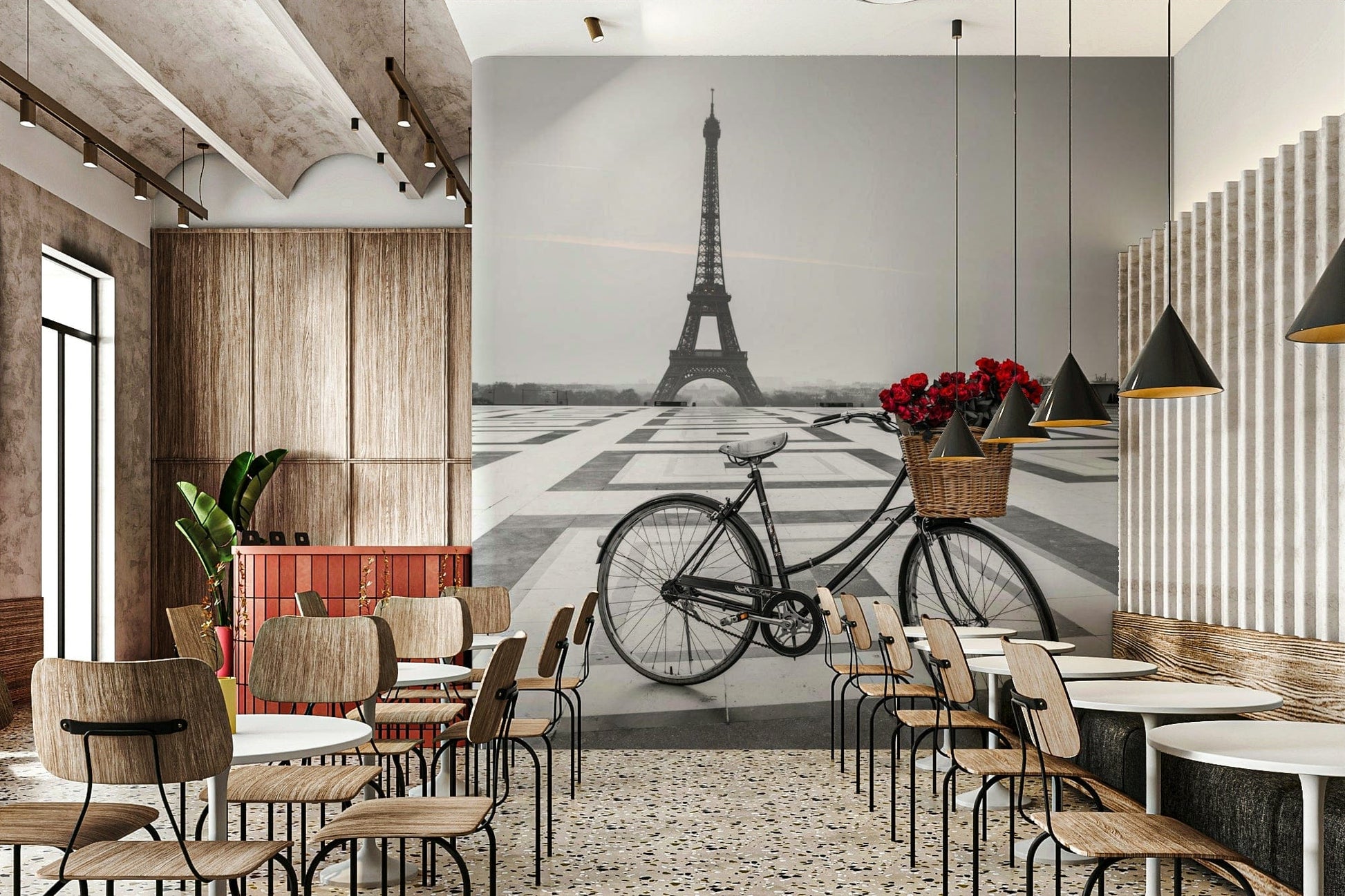 Eiffel Tower view Parisian Love Story wall mural gray black.