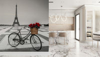 Black and white Paris scene Parisian Love Story wall covering.