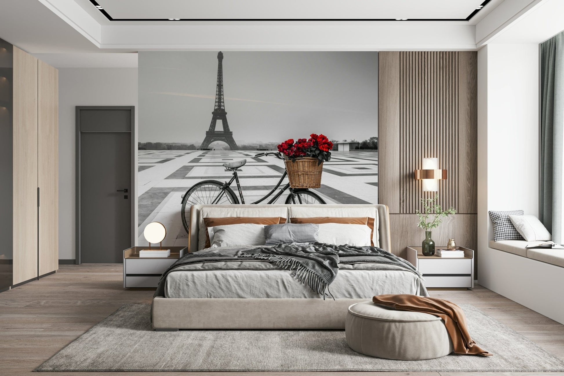 Monochrome city square Parisian Love Story wall decor.