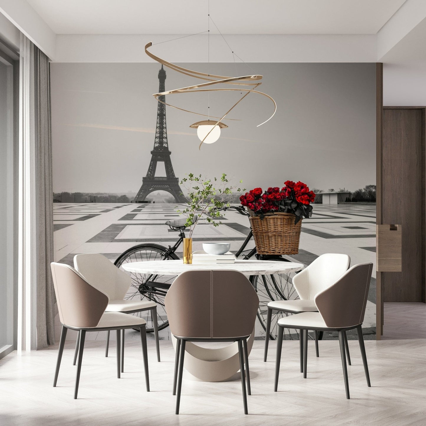Parisian Love Story wallpaper for walls romantic flower bicycle.