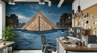 A peaceful modern abstract mural on decorative wallpaper.