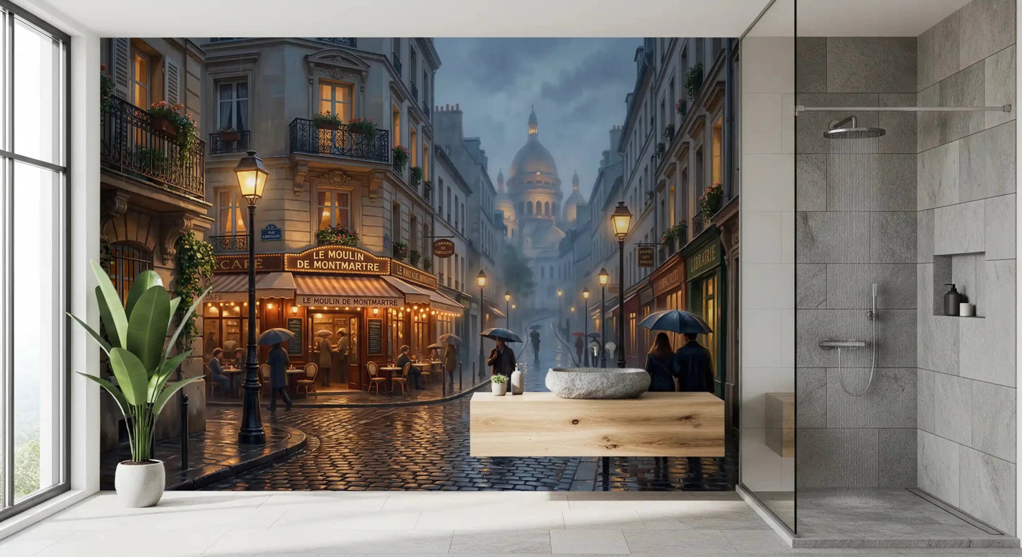 bathroom the rainy cobblestone Parisian Rain wall mural top to bottom
GD9507
