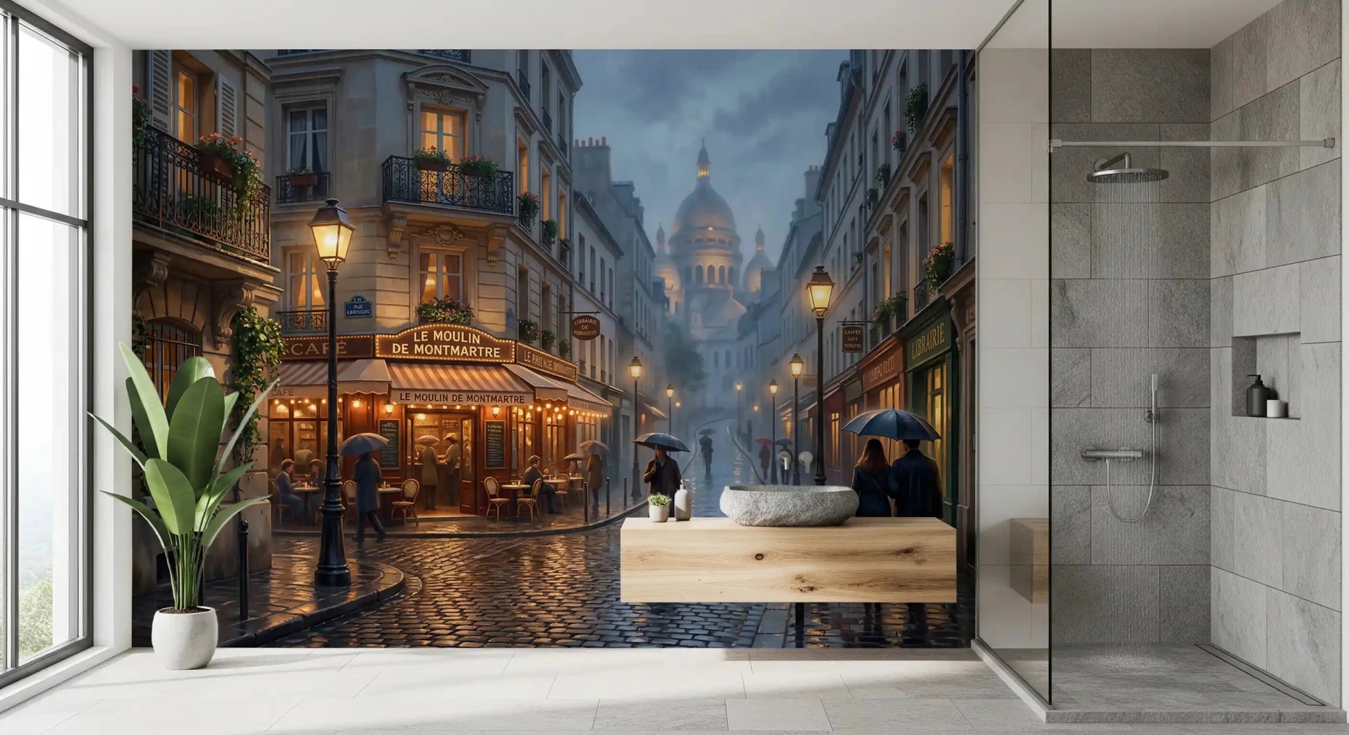 bathroom the rainy cobblestone Parisian Rain wall mural top to bottom
GD9507