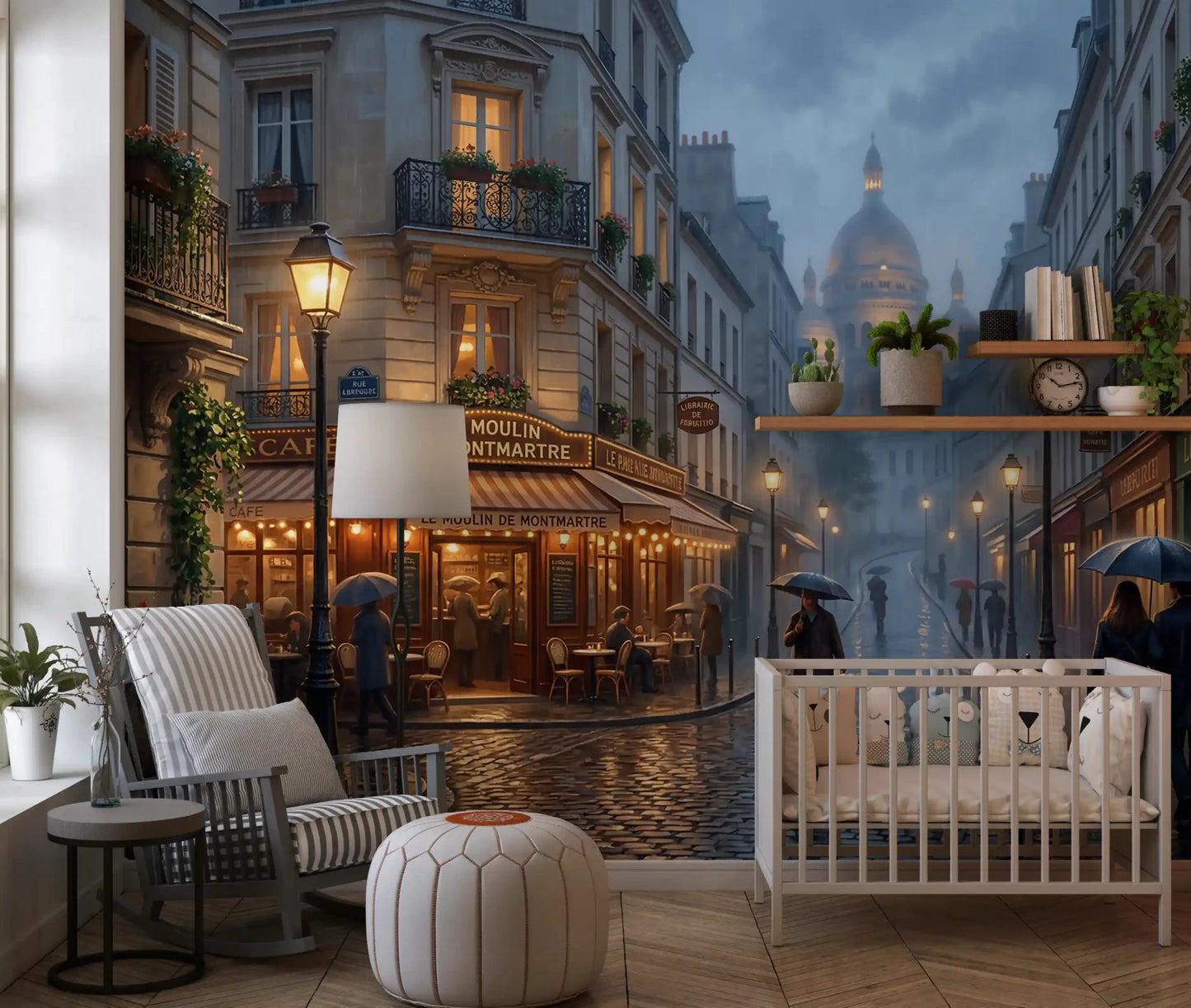 Le Moulin de Montmartre café glows on a wet corner in this Parisian wall mural
GD9507