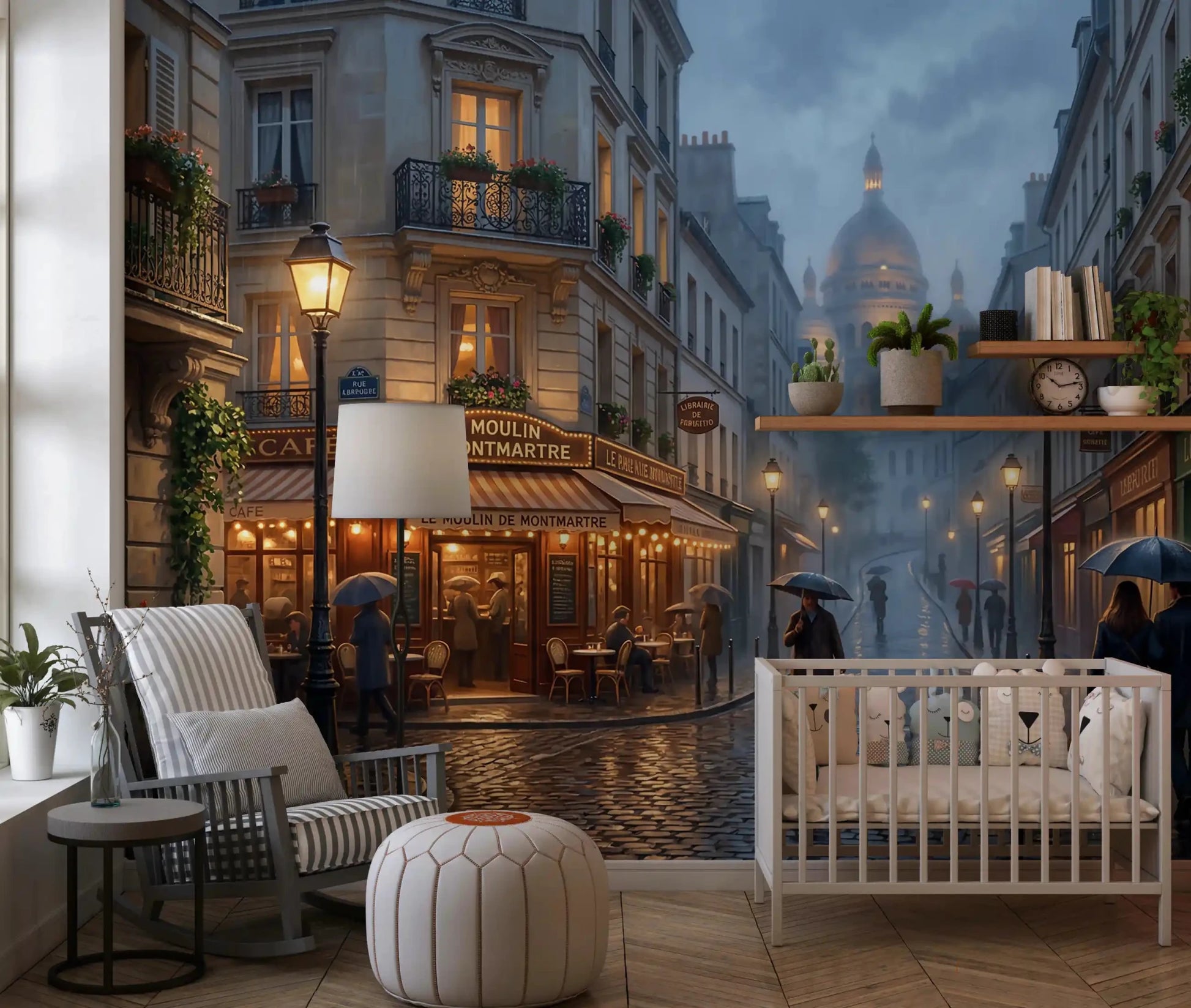 Le Moulin de Montmartre café glows on a wet corner in this Parisian wall mural
GD9507