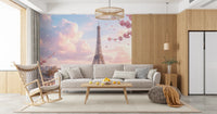 Sitting room with Parisian Sakura Wall Mural and a dreamy Paris backdrop, GD8655