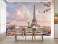 Dining room styled with Parisian Sakura Wall Mural and cherry blossom views, GD8655