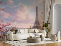Sunlit lounge with Parisian Sakura Wall Mural and blooming skyline detail, GD8655