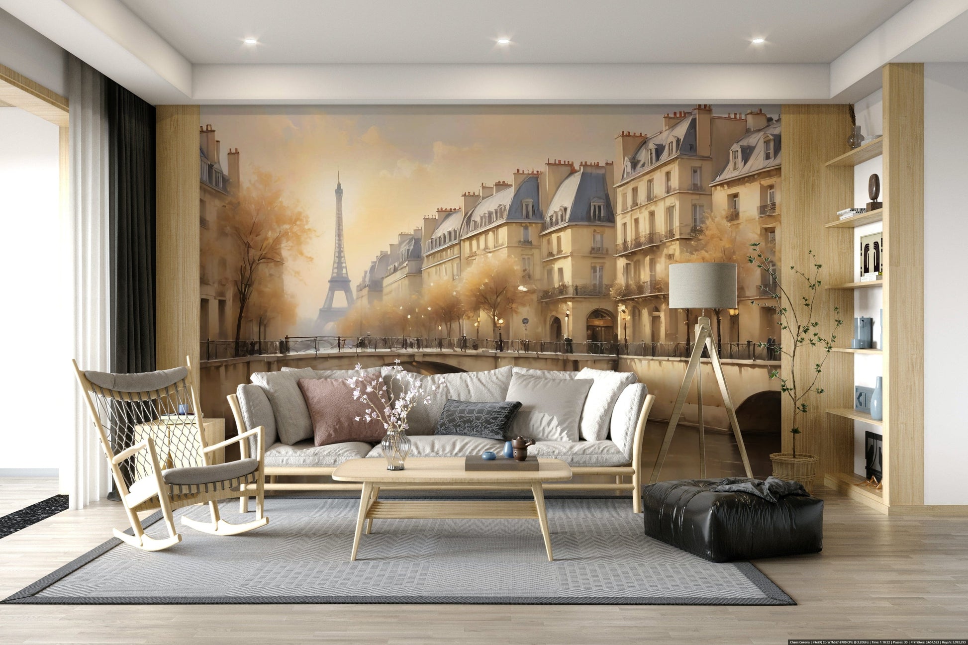 Neutral tone cityscape for dining area wallpaper mural