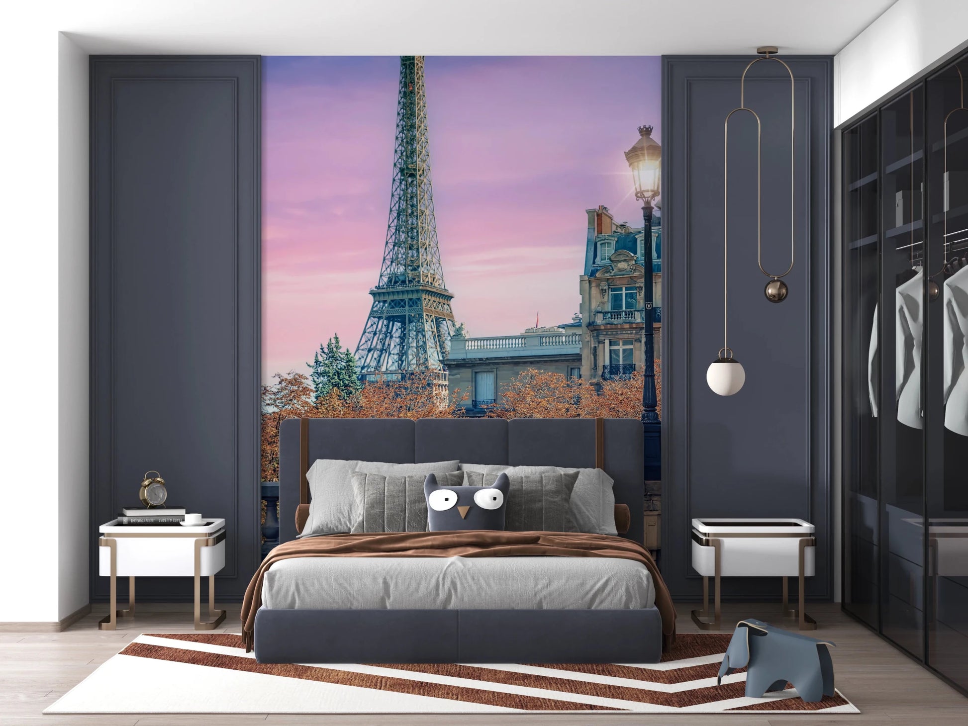 Soft pastel sky and historic building wallpaper for a calm ambiance.