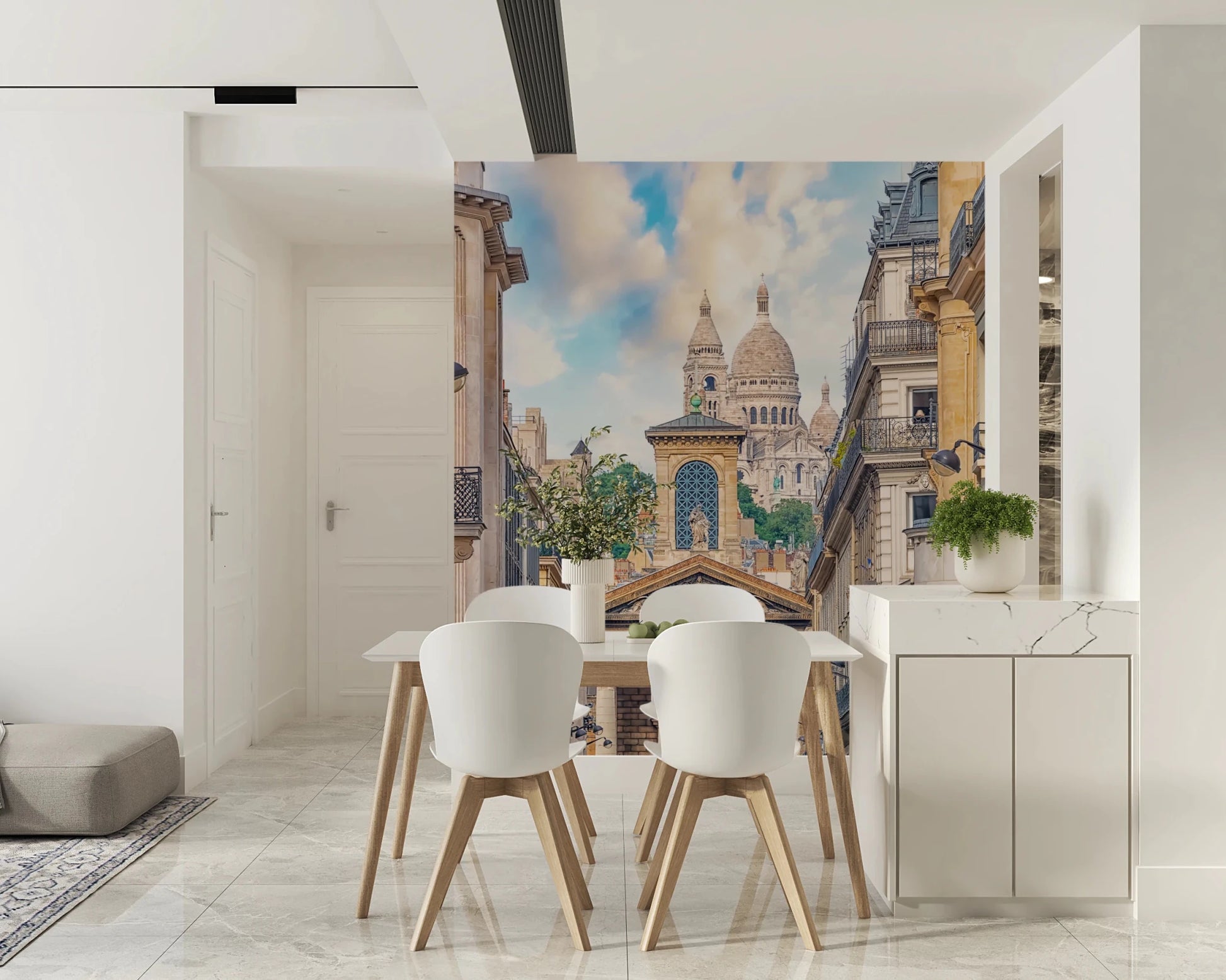 Elegant city street wallpaper for wall mural.