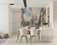 Elegant city street wallpaper for wall mural.