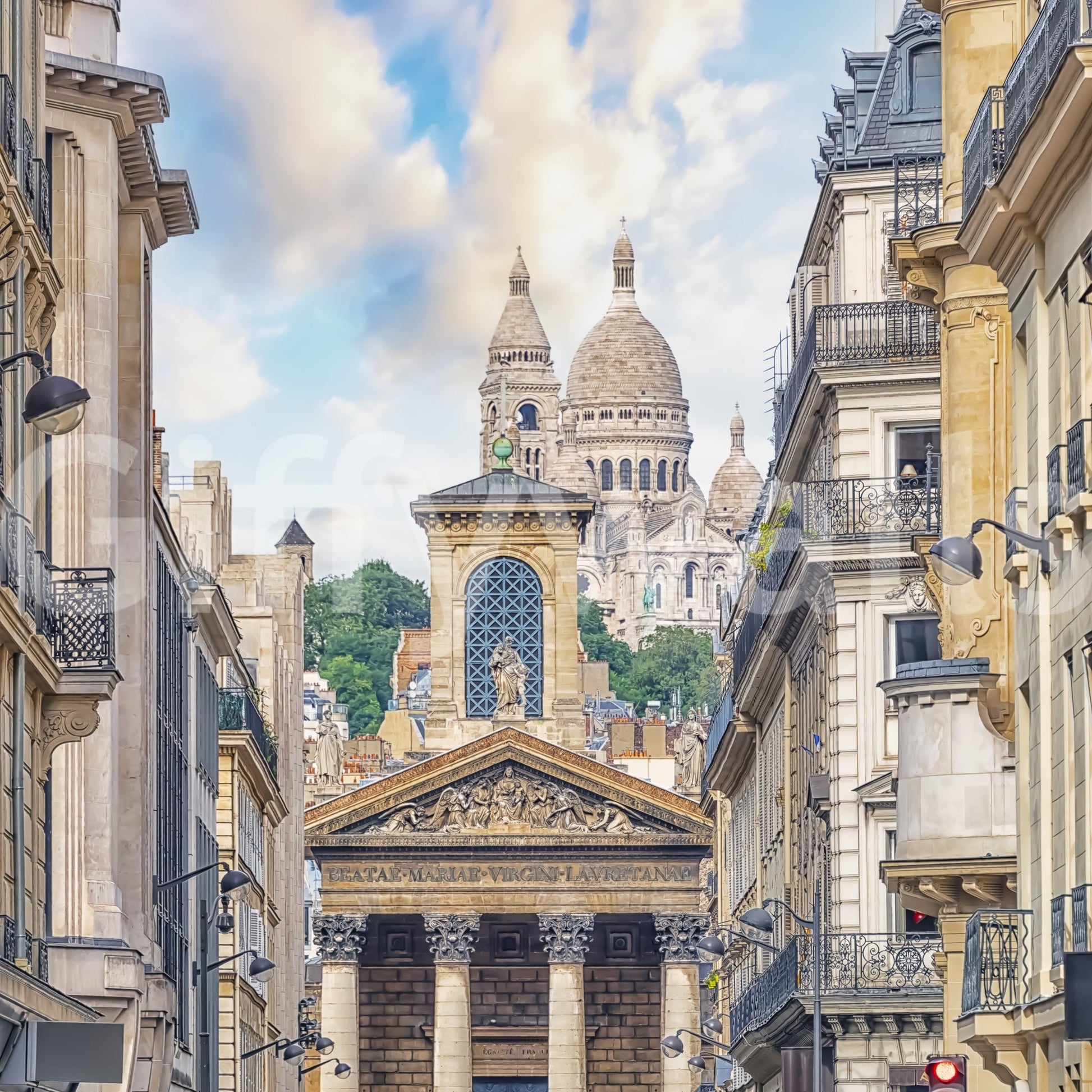 Timeless European street scene wall mural.