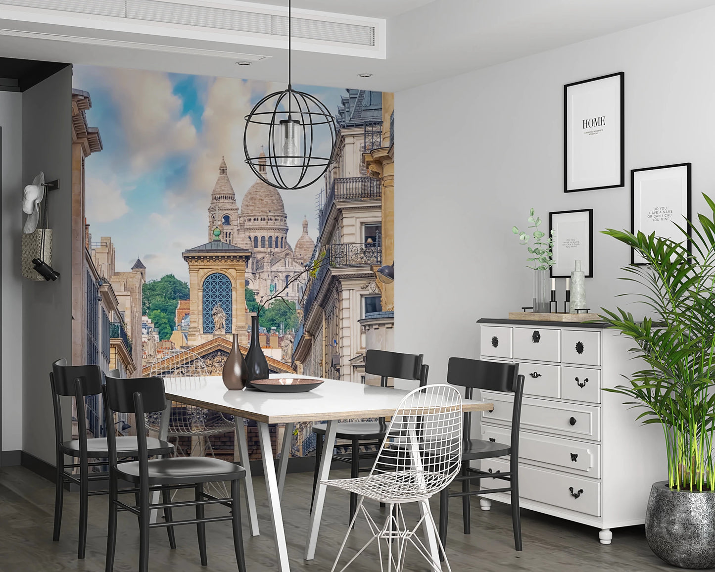 Neutral tone architectural scene wall mural.