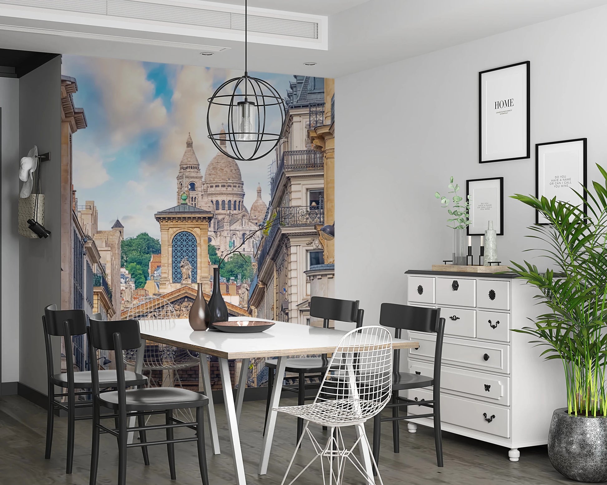 Neutral tone architectural scene wall mural.