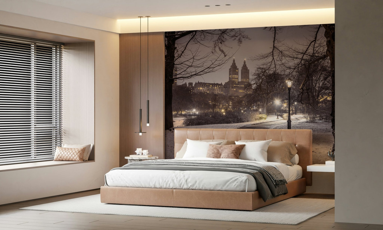 Sofa lounge area, Park Path at Night wallpaper for walls.