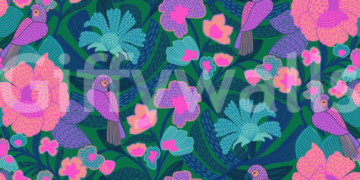High-quality Parrot Bloom wallpaper for a luxury suite décor.