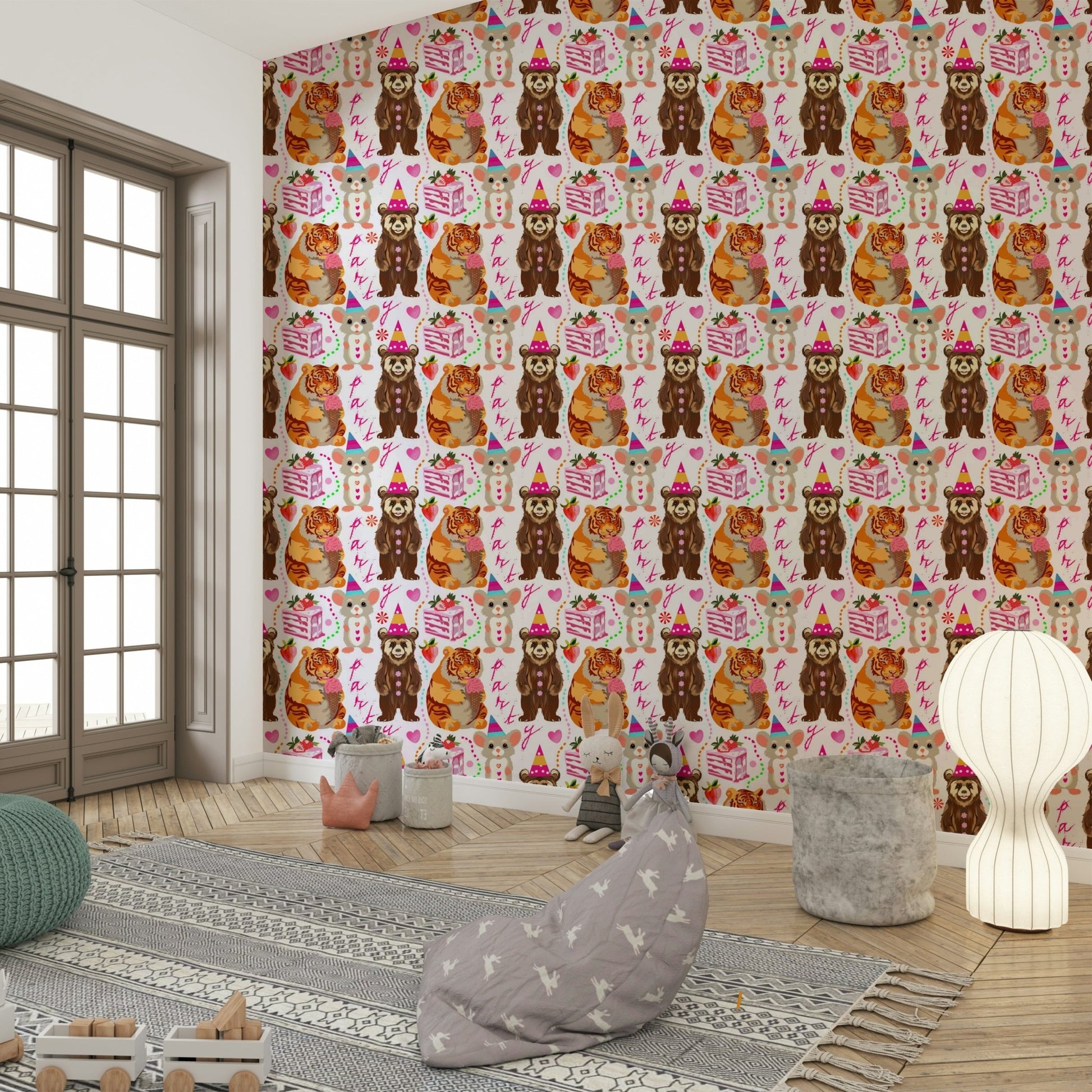 A classic whimsical wallpaper for walls with cartoon animals., GD4682
