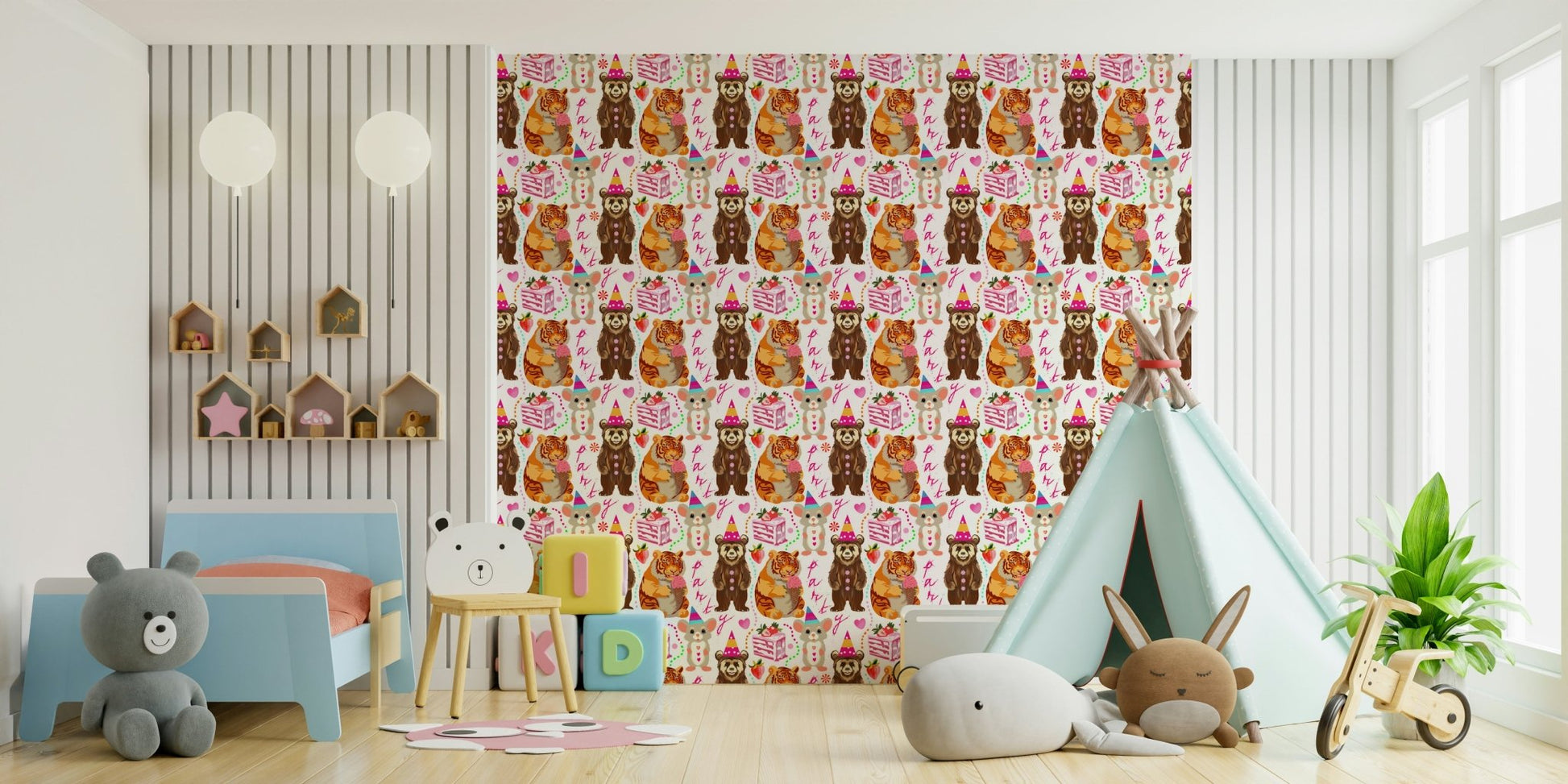 A calming animal design wallpaper mural that defines a space., GD4682