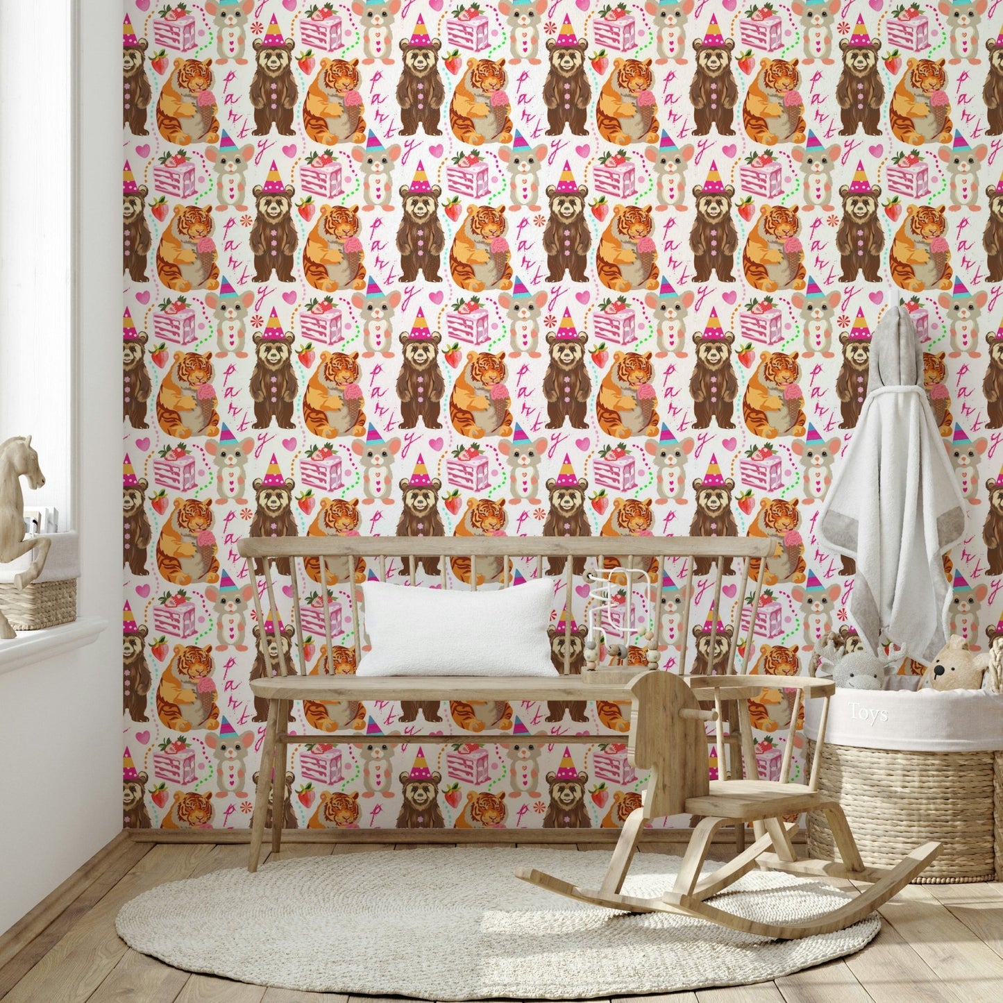 A festive party animal wallpaper mural for a child's room., GD4682
